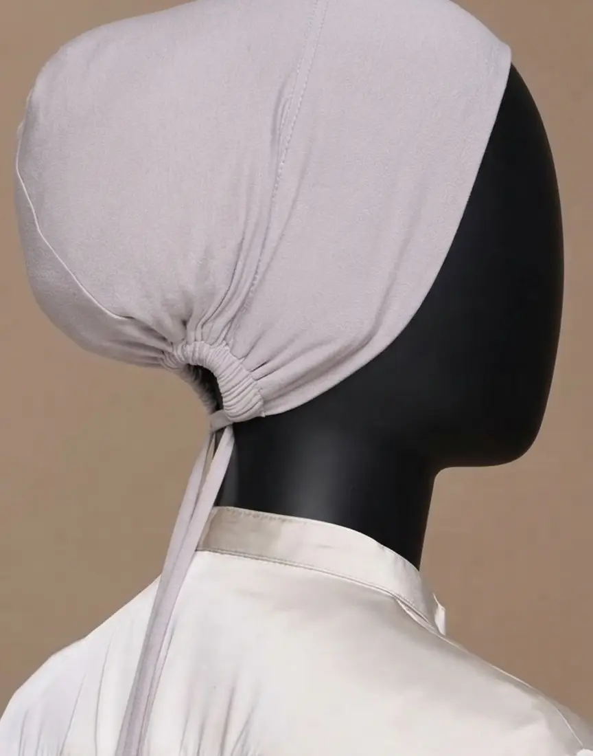 Breathable cotton adjustable tie back undercap for hijab in Silver Grey