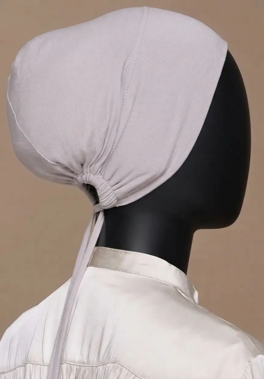 Breathable cotton adjustable tie back undercap for hijab in Silver Grey