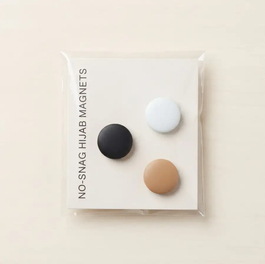 No snag hijab magnets 3-pack set in classic black crisp white and soft tan