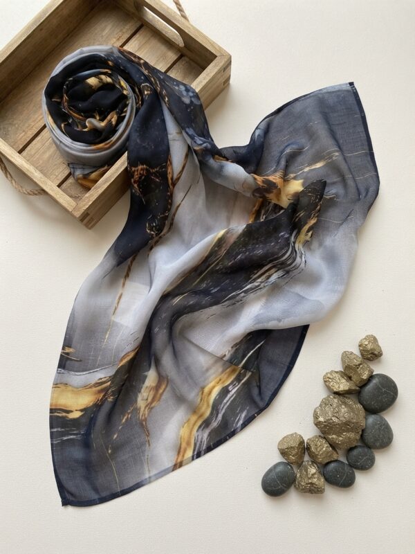 Dark midnight navy and gold brushstroke abstract printed modal hijab