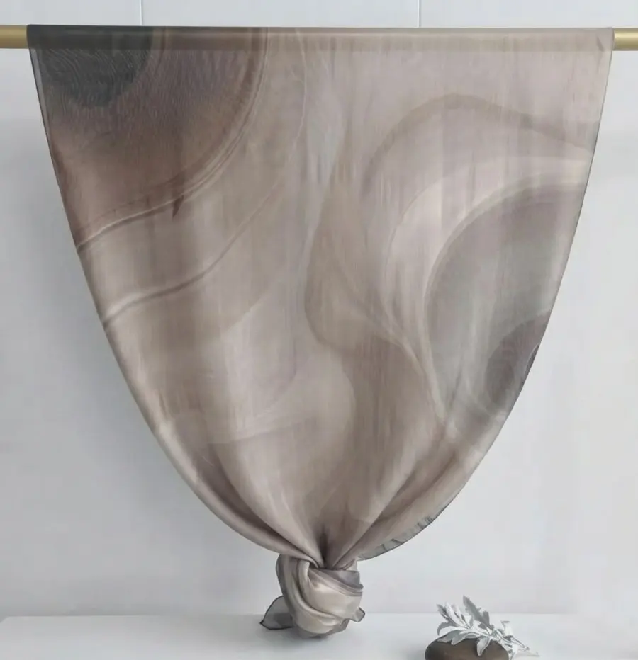Fluid abstract smoke wave print modal hijab in taupe and grey
