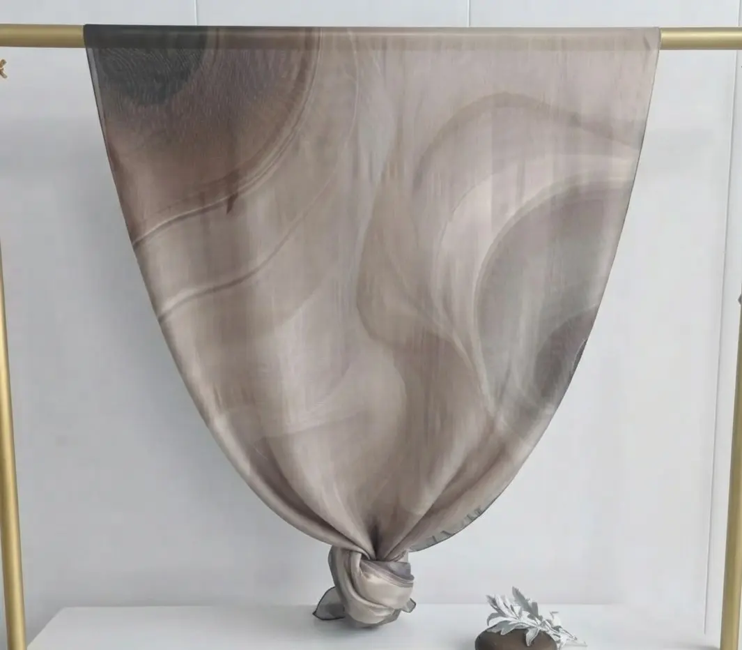 Fluid abstract smoke wave print modal hijab in taupe and grey