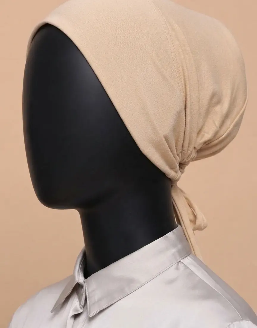 Breathable cotton adjustable tie back undercap for hijab in Nude