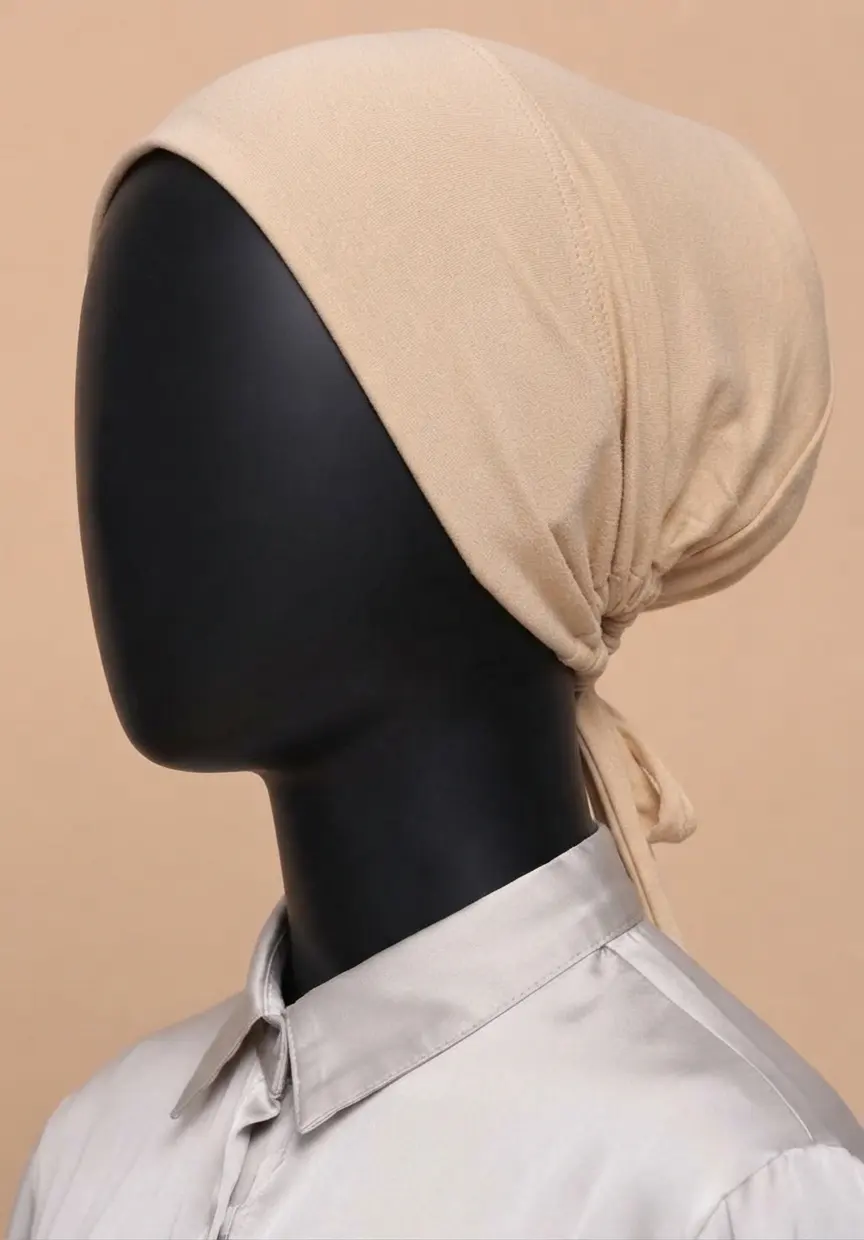 Breathable cotton adjustable tie back undercap for hijab in Nude