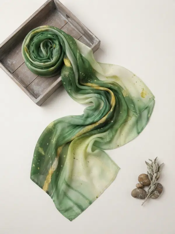 Rich emerald green and organic yellow gold splash printed modal hijab