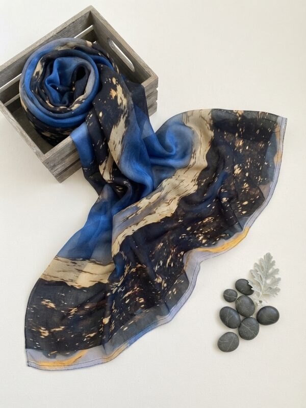 Cobalt blue black and warm sand colorblock printed modal hijab