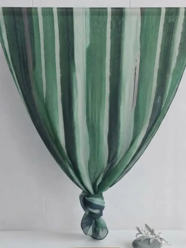 Green vertical striped geometric printed modal hijab