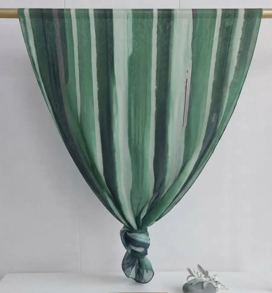 Green vertical striped geometric printed modal hijab