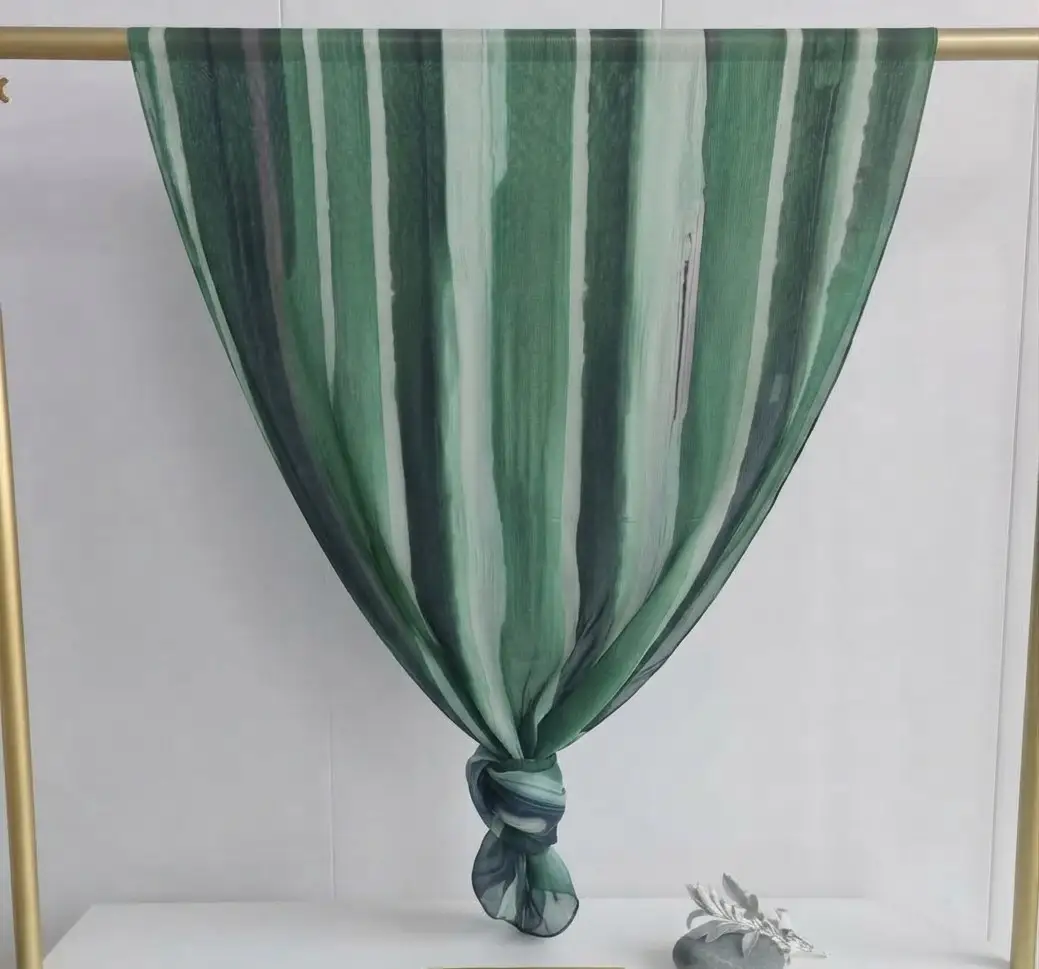 Green vertical striped geometric printed modal hijab