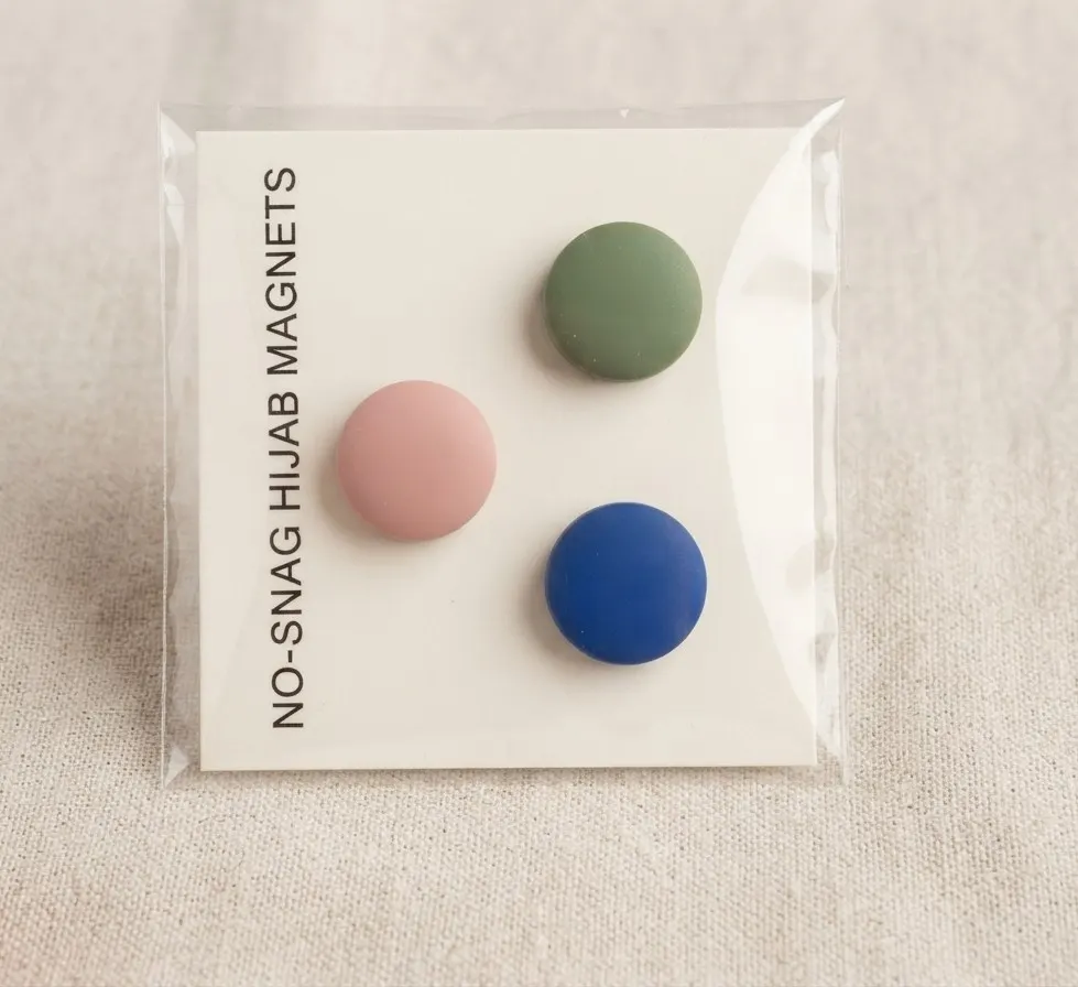 No snag hijab magnets 3-pack set in olive green blush pink and navy blue