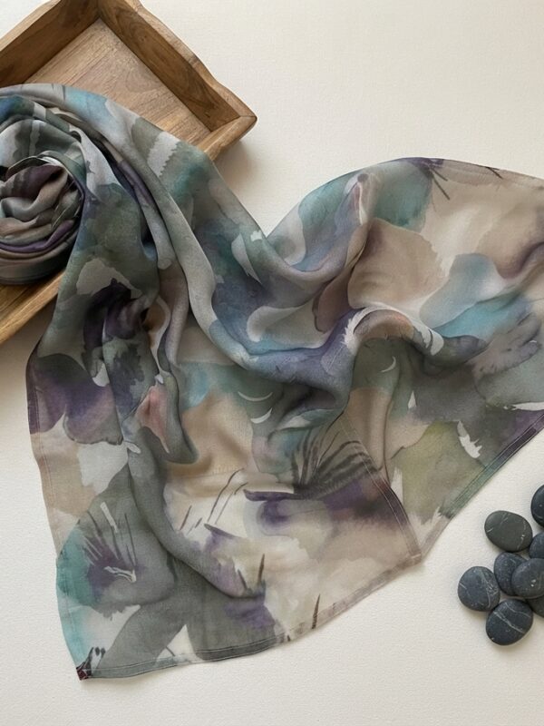 Soft teal slate blue and lavender mineral marble printed modal hijab