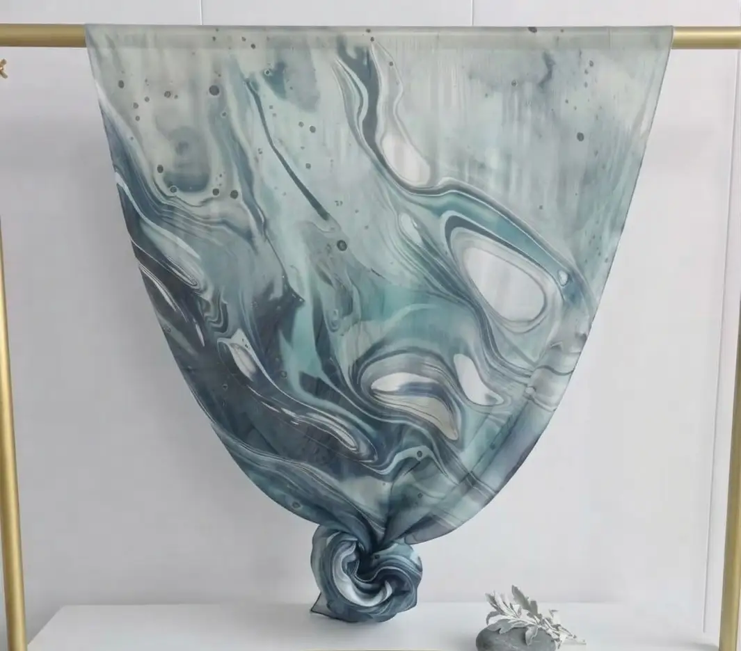 Expressive ocean marble liquid swirl fluid print blue and grey modal hijab