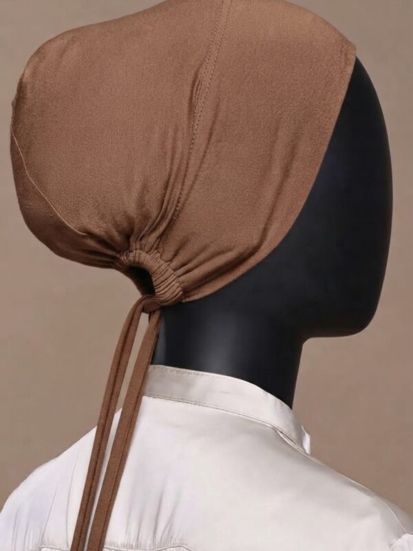 Breathable cotton adjustable tie back undercap for hijab in Kakhi