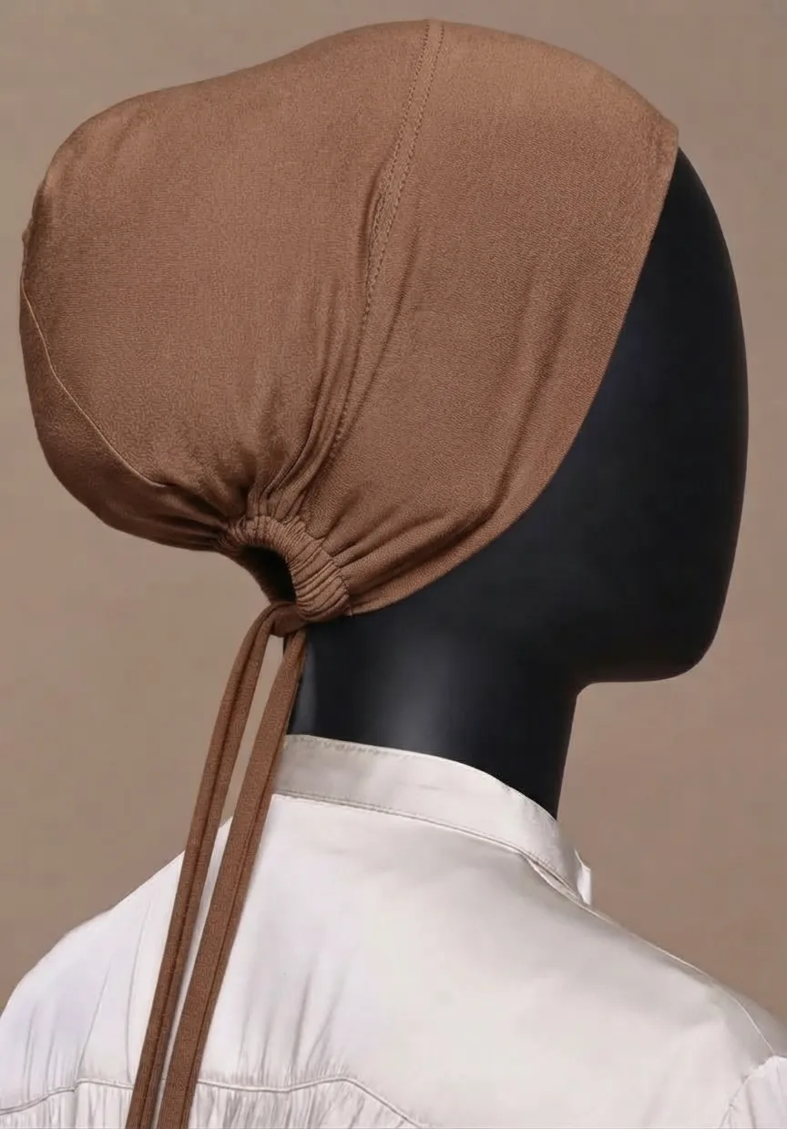 Breathable cotton adjustable tie back undercap for hijab in Kakhi