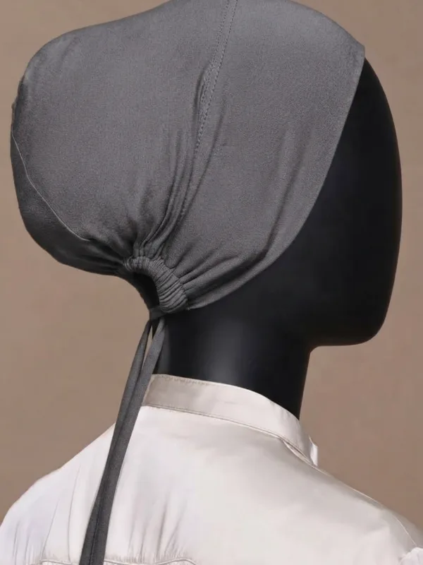 Breathable cotton adjustable tie back undercap for hijab in Deep Grey