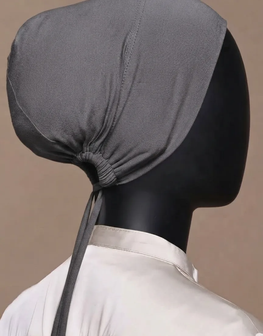 Breathable cotton adjustable tie back undercap for hijab in Deep Grey