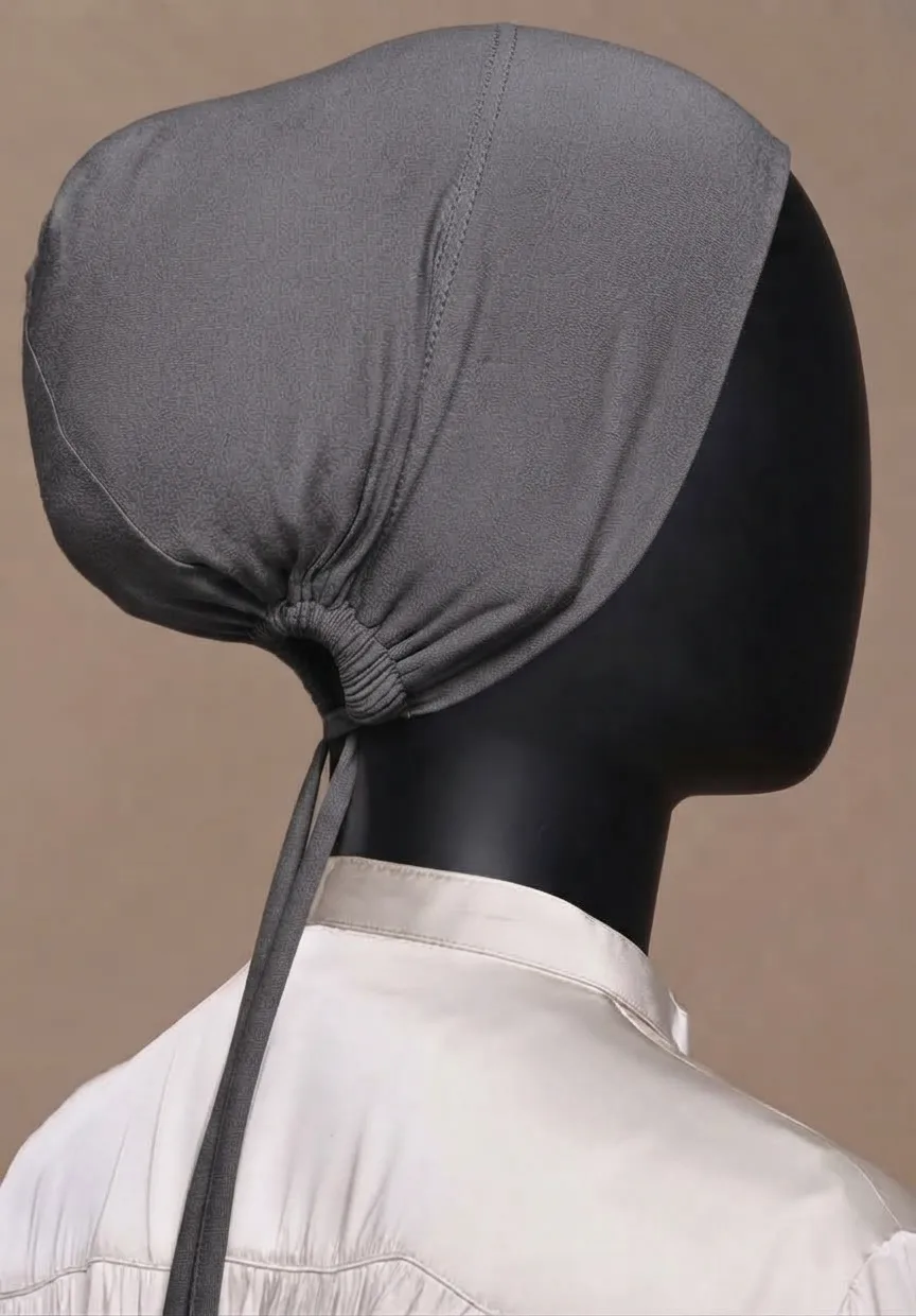 Breathable cotton adjustable tie back undercap for hijab in Deep Grey