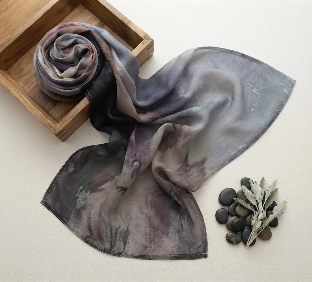 Deep nocturnal midnight blue and smoky mauve printed modal hijab