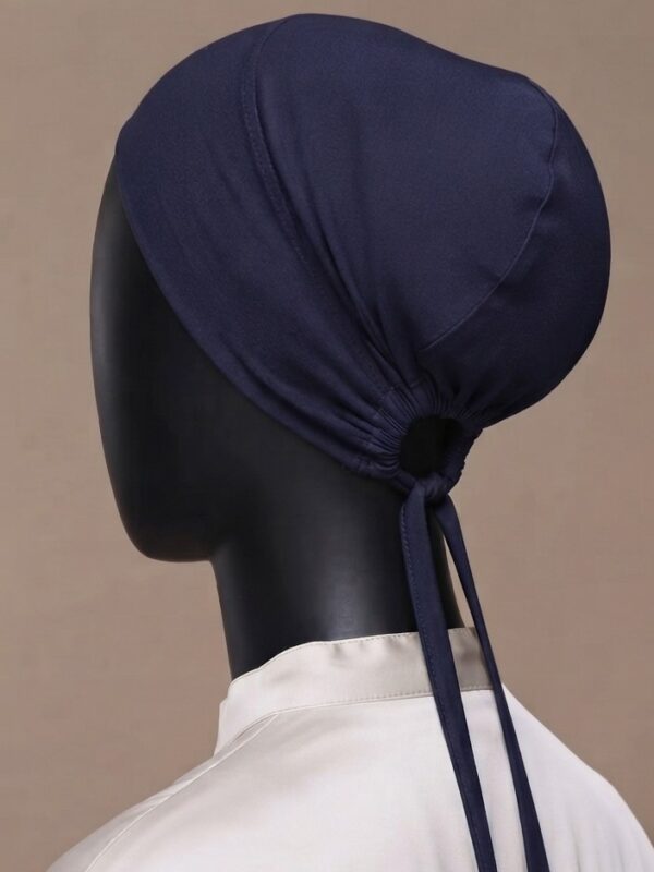 Breathable cotton adjustable tie back undercap for hijab in Navy Bleu