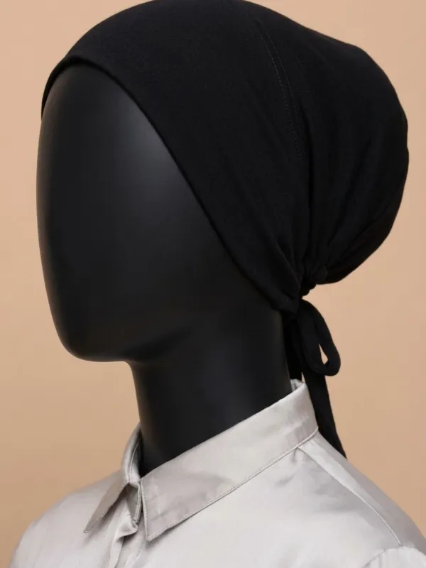 Breathable cotton adjustable tie back undercap for hijab in Black