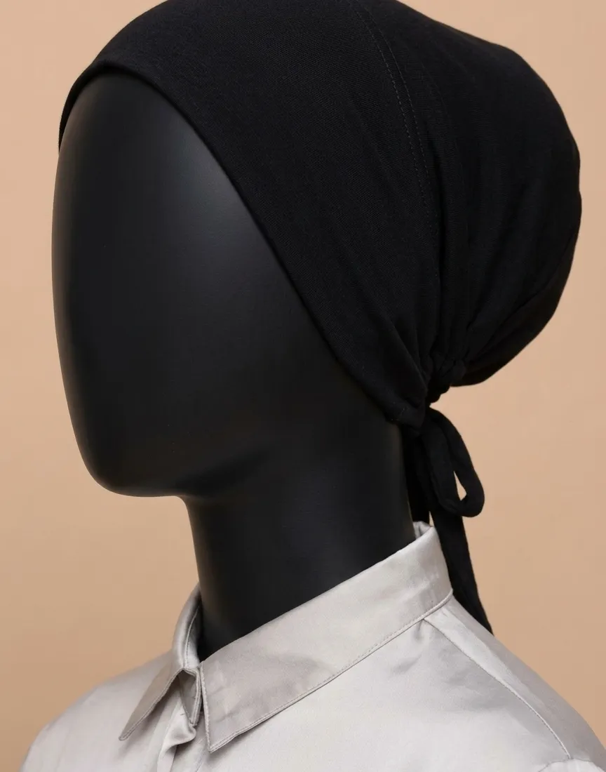 Breathable cotton adjustable tie back undercap for hijab in Black