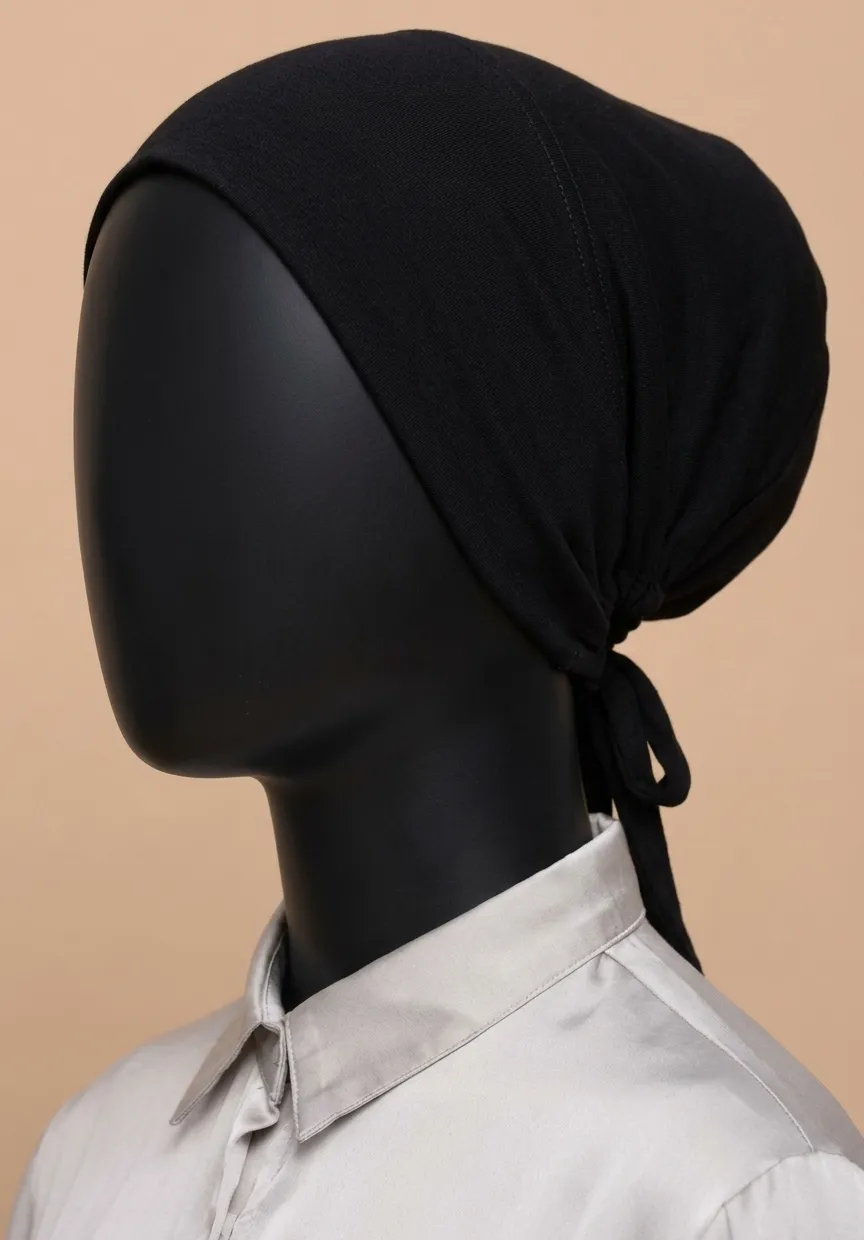 Breathable cotton adjustable tie back undercap for hijab in Black