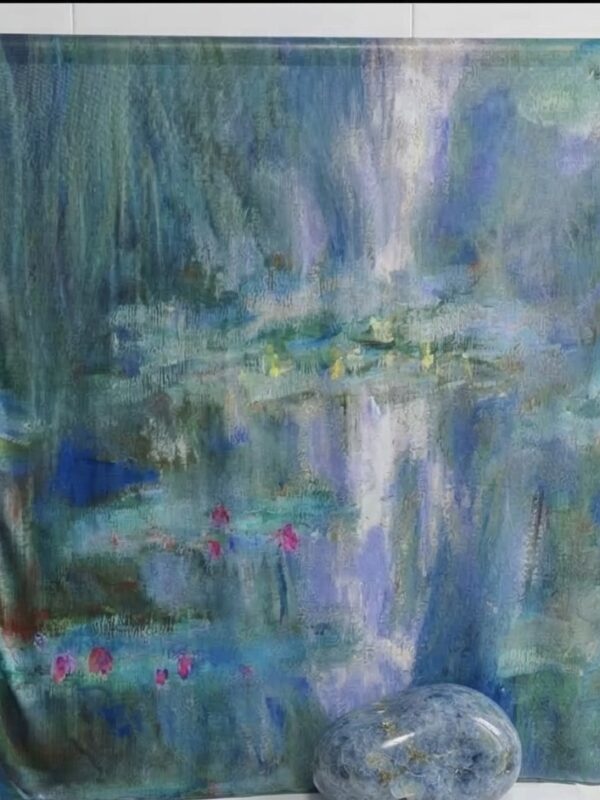 Monet water lilies impressionist floral watercolor print blue modal hijab
