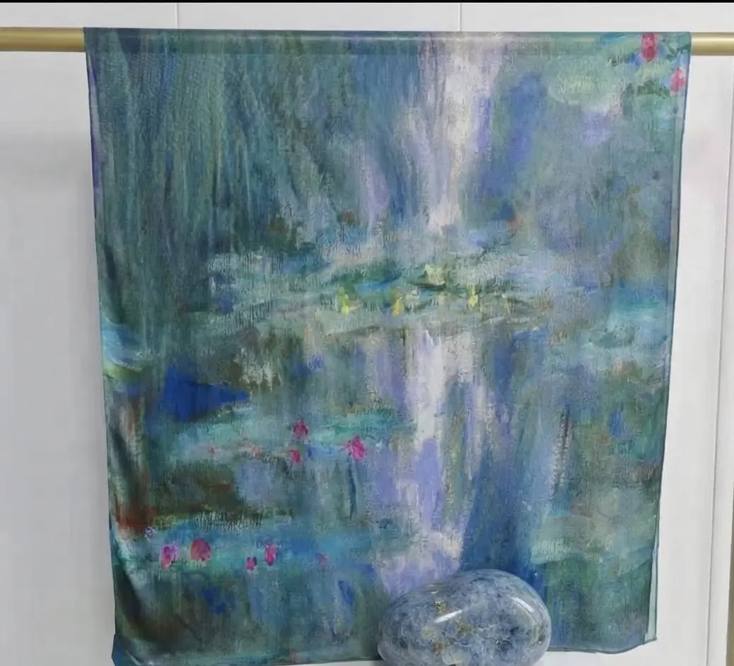 Monet water lilies impressionist floral watercolor print blue modal hijab