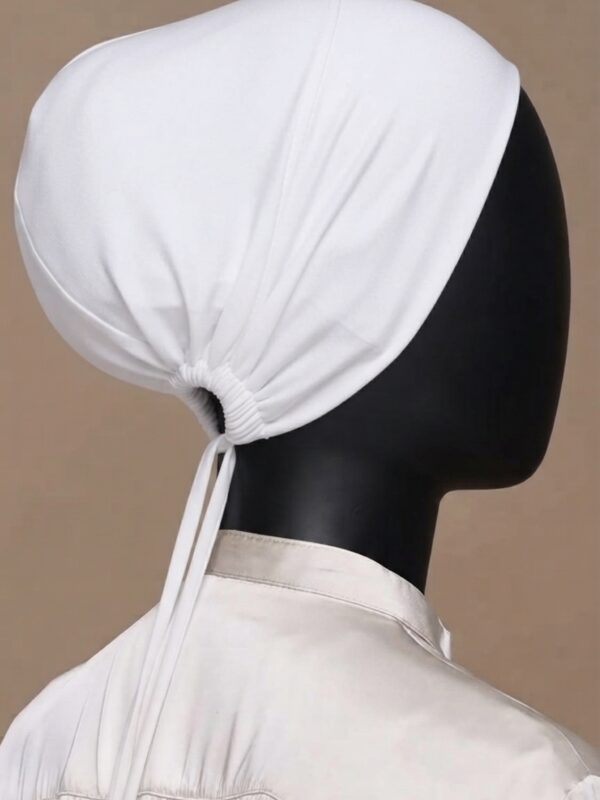 Breathable cotton adjustable tie back undercap for hijab in White