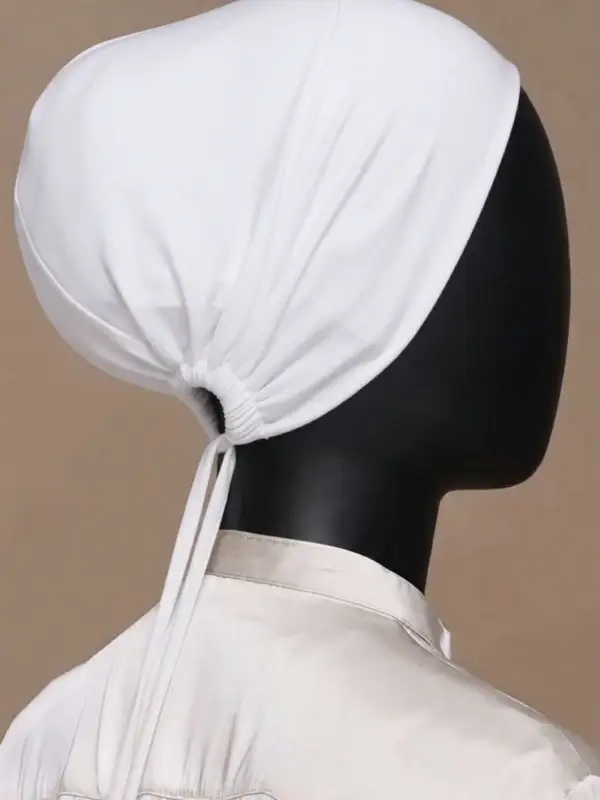Breathable cotton adjustable tie back undercap for hijab in White