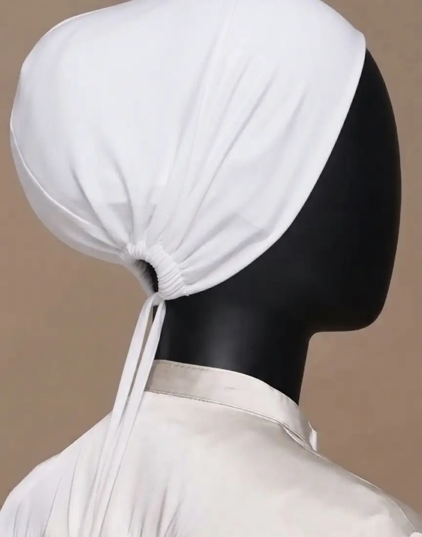 Breathable cotton adjustable tie back undercap for hijab in White