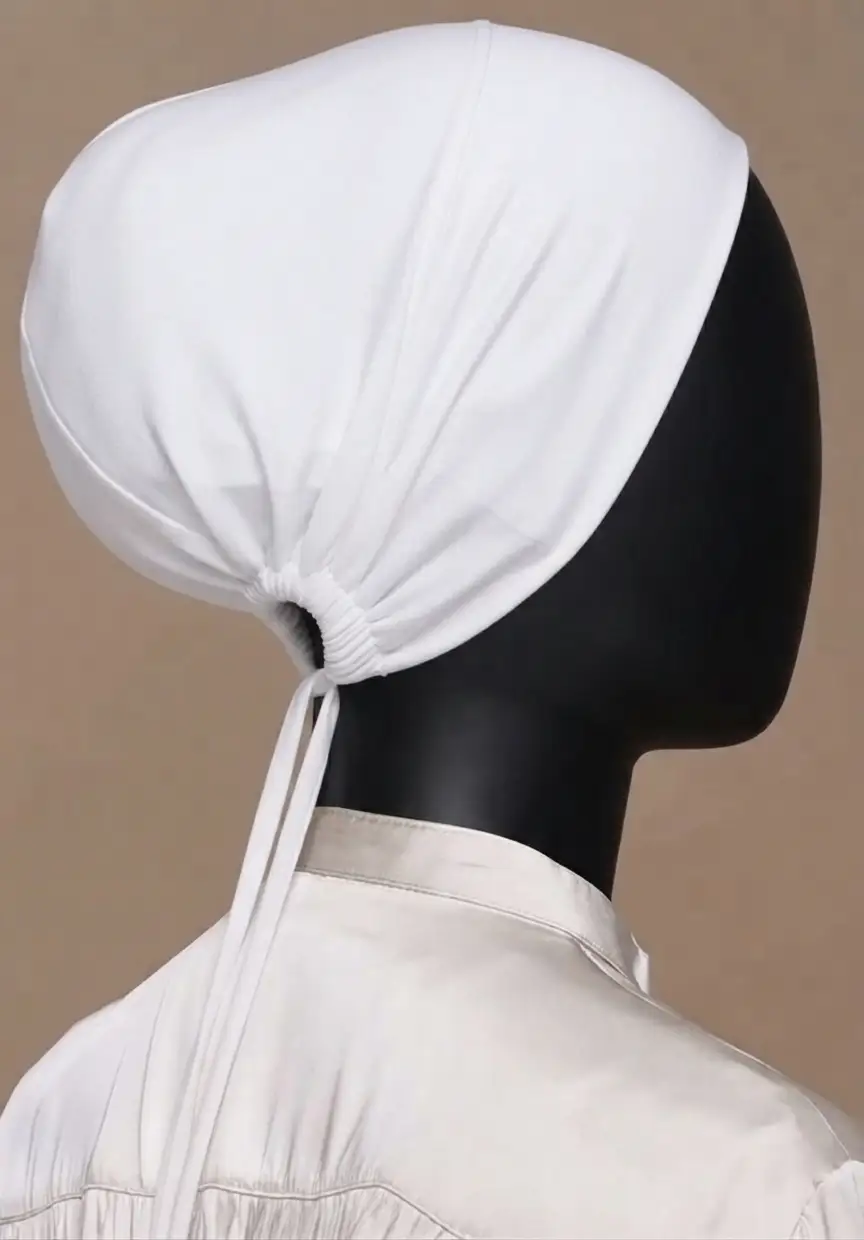 Breathable cotton adjustable tie back undercap for hijab in White
