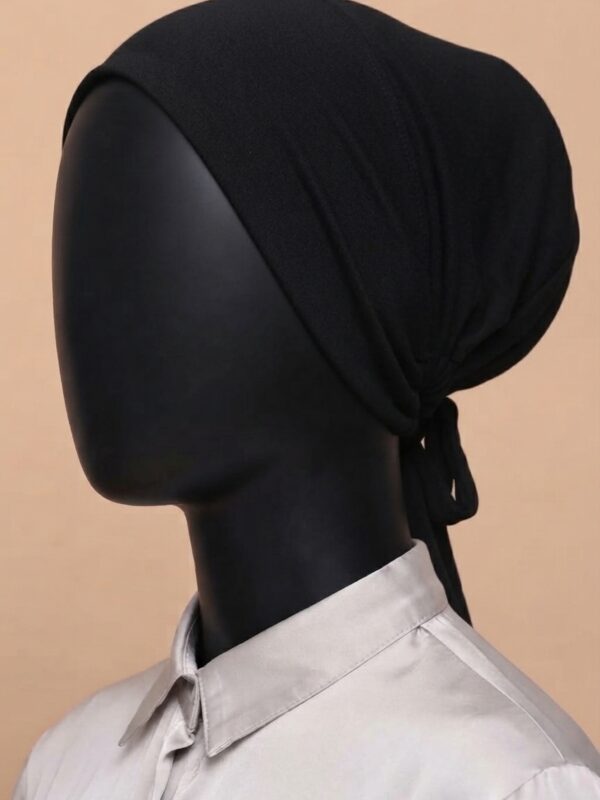 Breathable cotton adjustable tie back undercap for hijab in Black