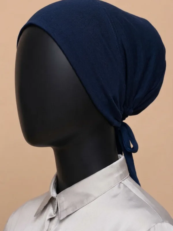 Breathable cotton adjustable tie back undercap for hijab in Navy Bleu