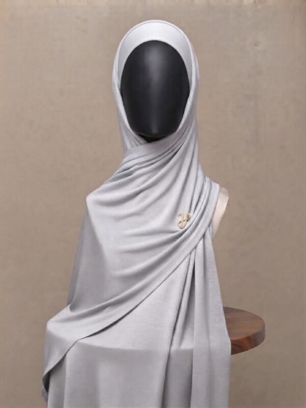 Ash pale light grey premium cotton jersey hijab with signature gold charm