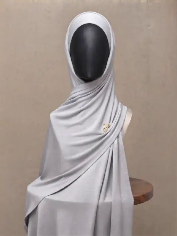 Ash pale light grey premium cotton jersey hijab with signature gold charm