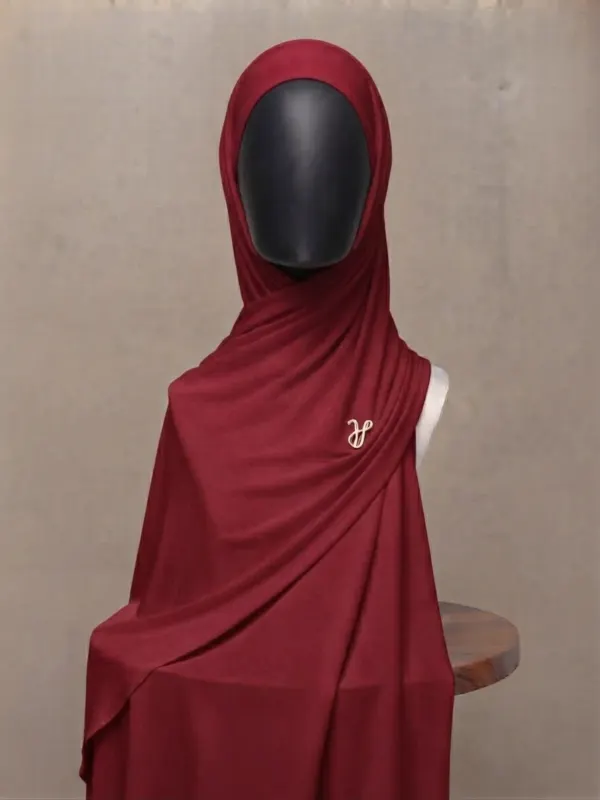 Biking red crimson dark red premium cotton jersey hijab with signature gold charm