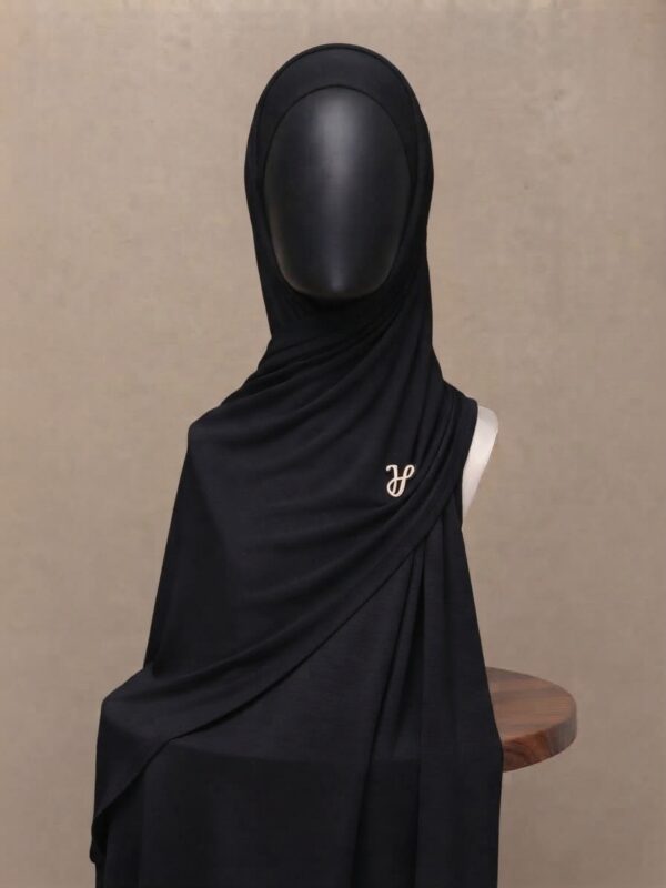 Black premium cotton jersey hijab with signature gold charm