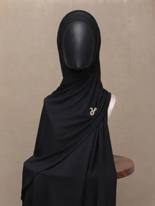 Black premium cotton jersey hijab with signature gold charm