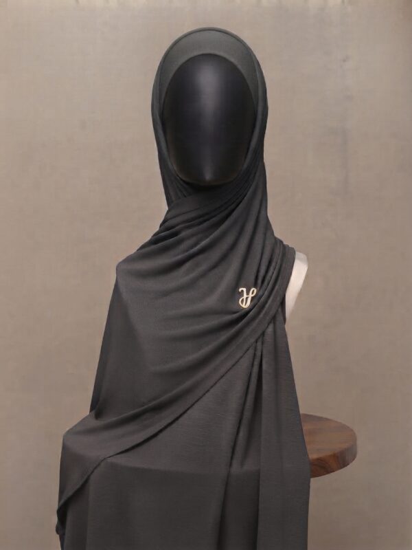Castlerock dark stone grey premium cotton jersey hijab with signature gold charm