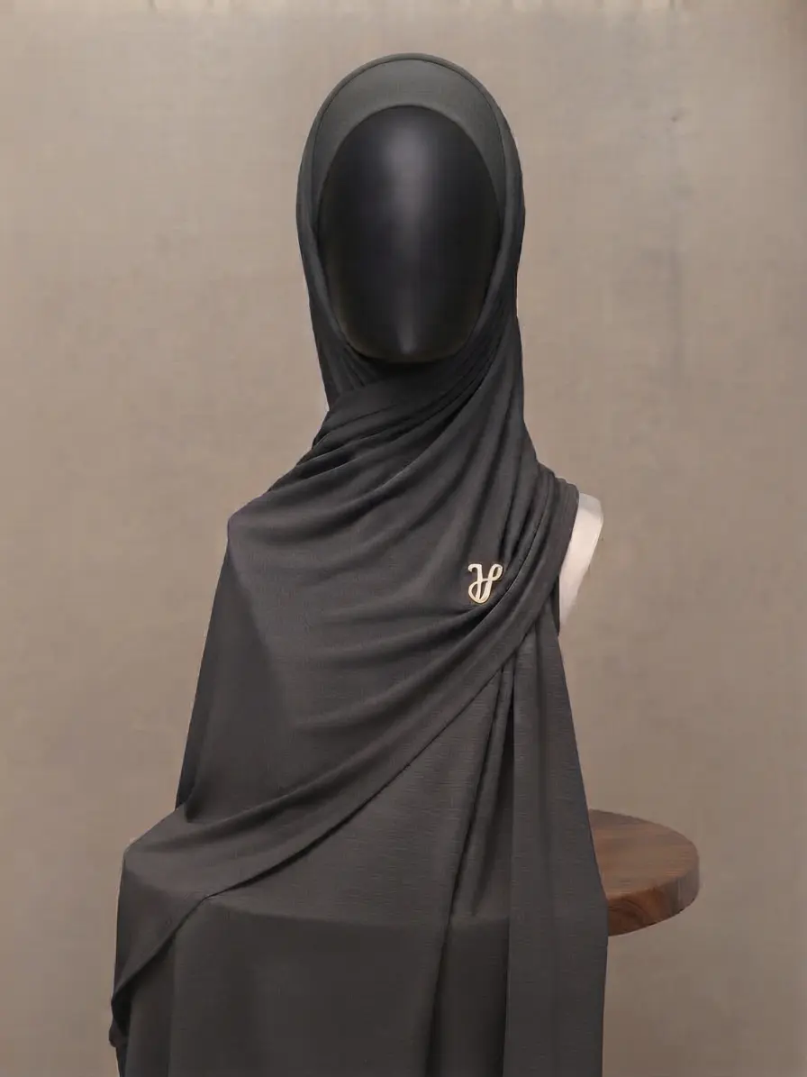 Castlerock dark stone grey premium cotton jersey hijab with signature gold charm