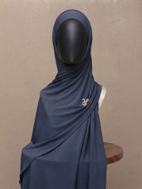 Cloudburst stormy blue grey premium cotton jersey hijab with signature gold charm