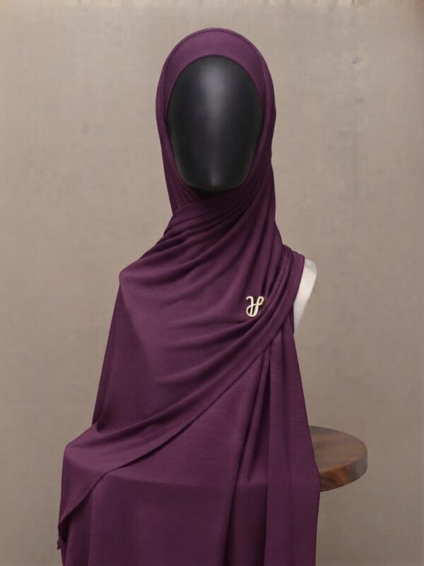 Deep orchid purple premium cotton jersey hijab with signature gold charm