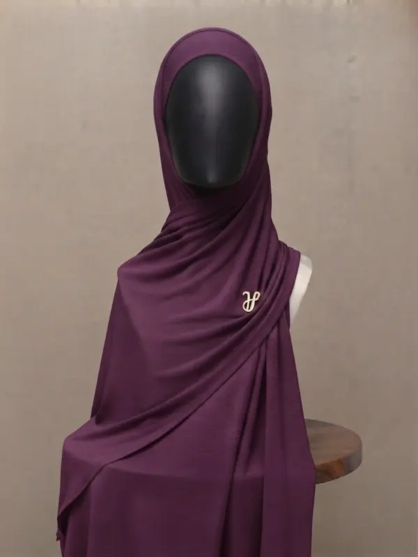 Deep orchid purple premium cotton jersey hijab with signature gold charm