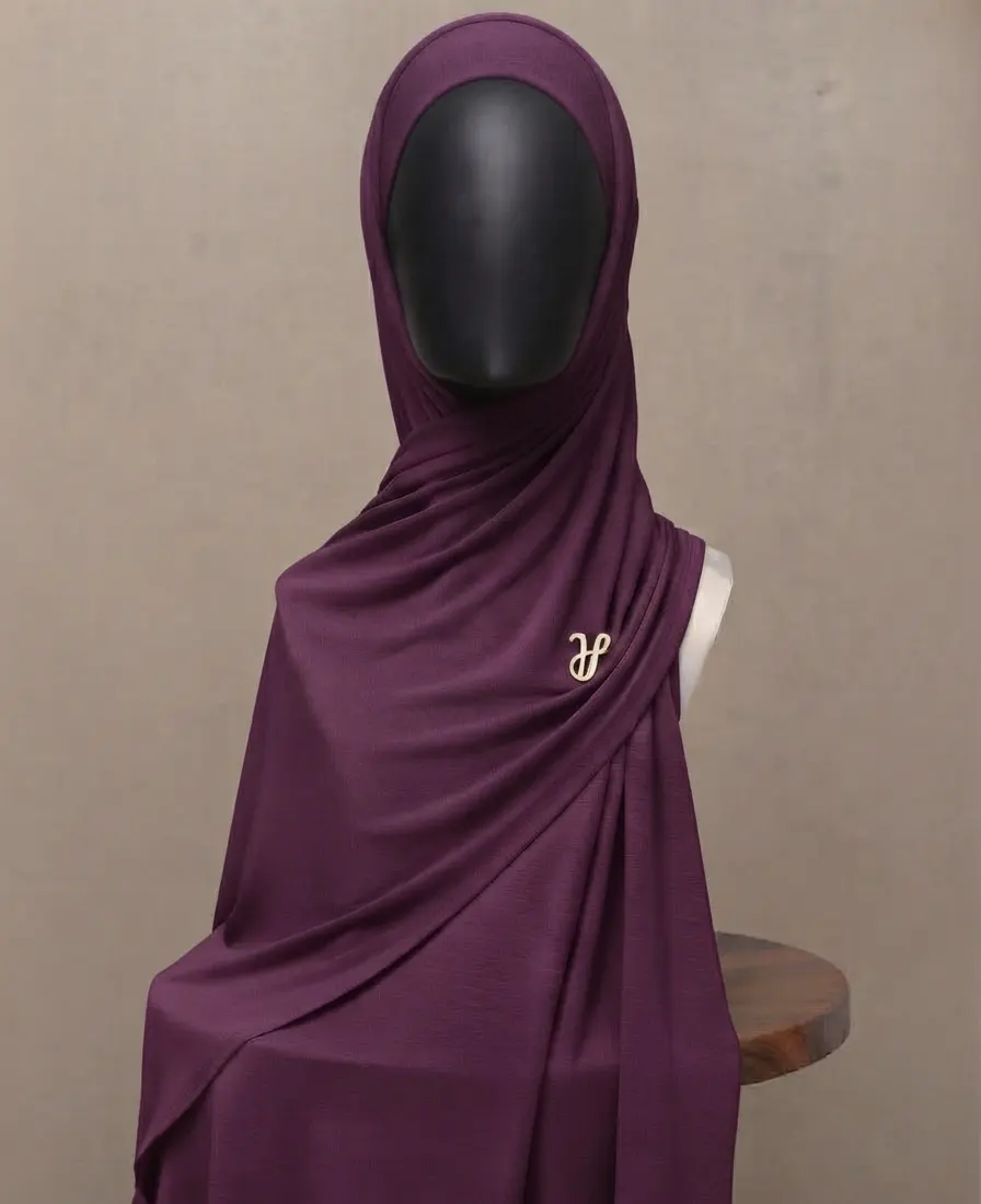 Deep orchid purple premium cotton jersey hijab with signature gold charm