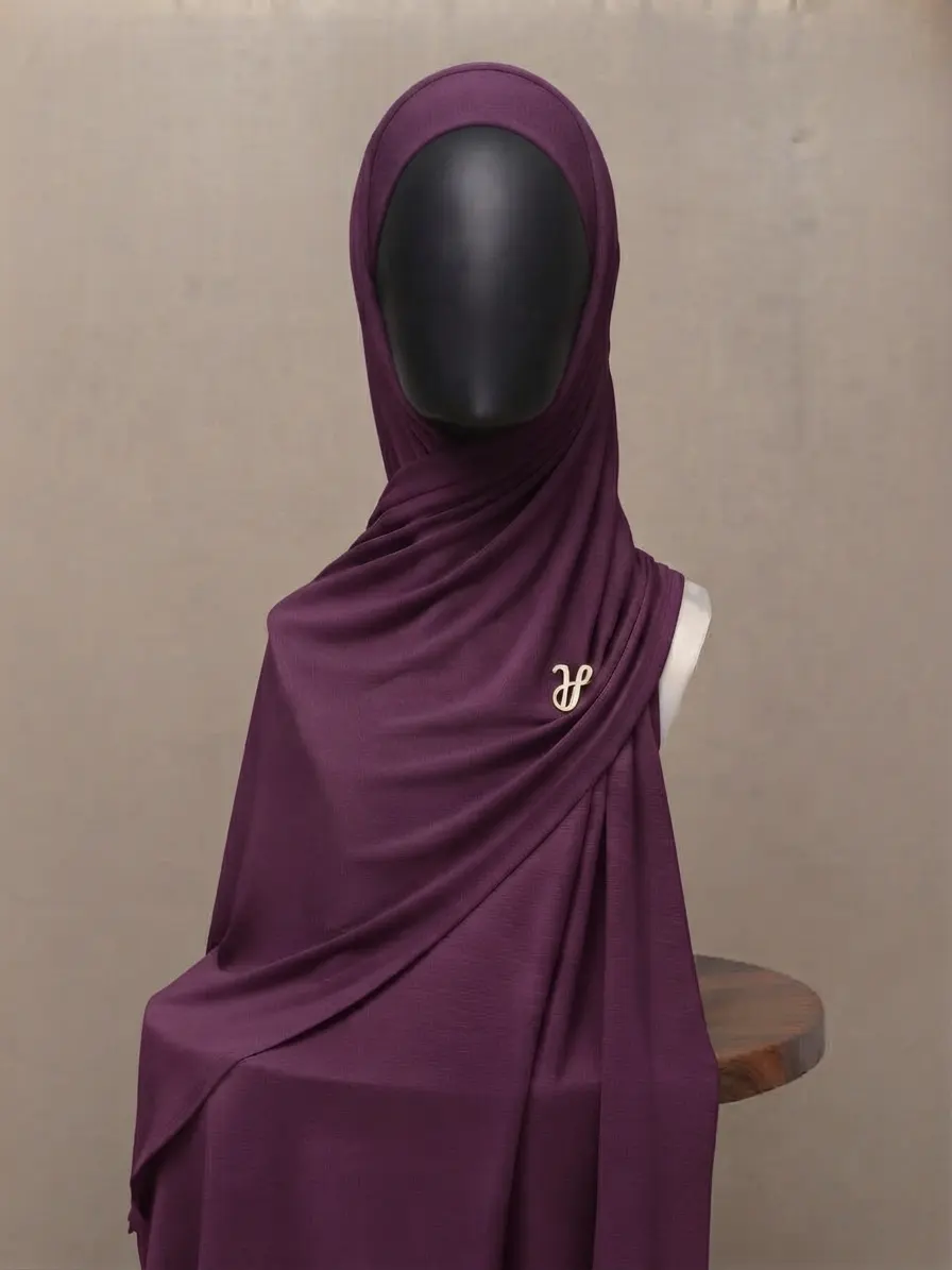 Deep orchid purple premium cotton jersey hijab with signature gold charm