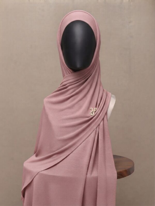 Dusty rose muted pink premium cotton jersey hijab with signature gold charm