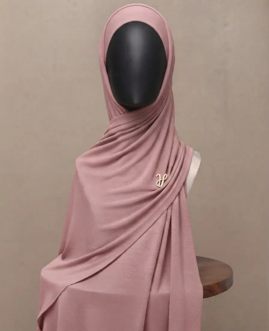 Dusty rose muted pink premium cotton jersey hijab with signature gold charm