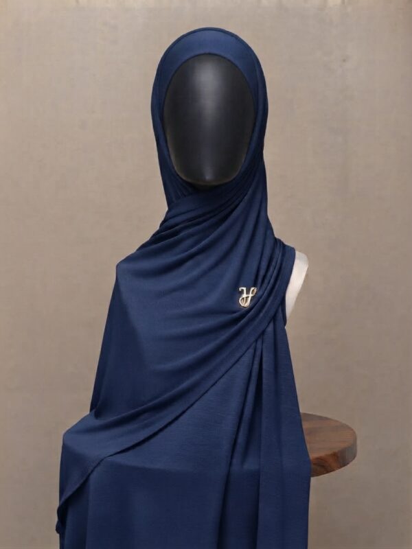 Navy blue dark blue premium cotton jersey hijab with signature gold charm