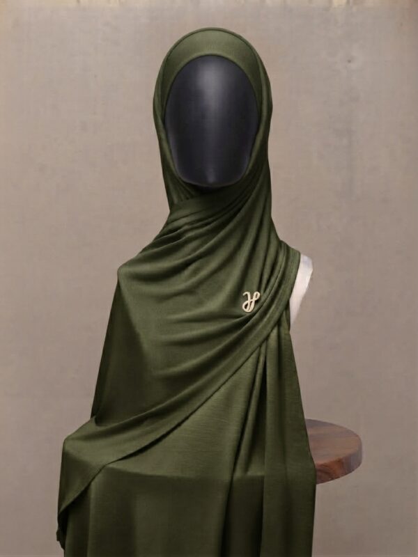 Capulet olive green earthy premium cotton jersey hijab with signature gold charm